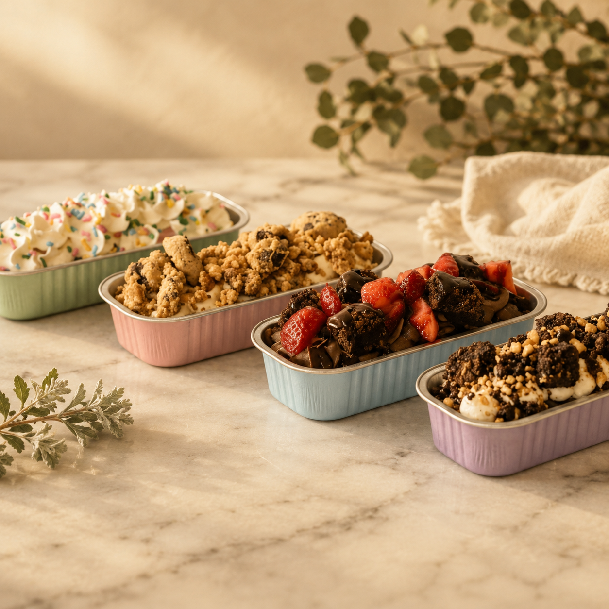 Colorful mini cakes and desserts on a table